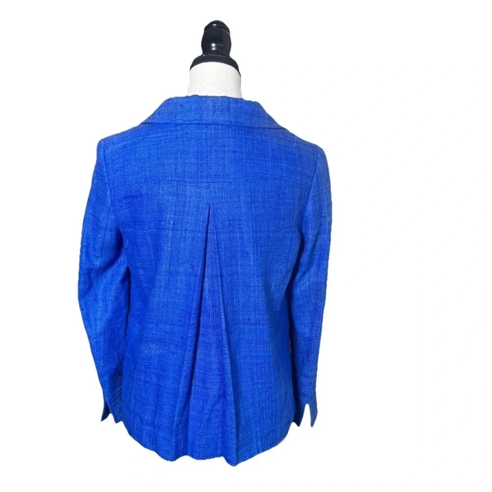 CARLISLE Blue Silk Tweed Zip-Front Jacket Blazer US 2 UK 4 Cropped Preppy Mod - Picture 3 of 10